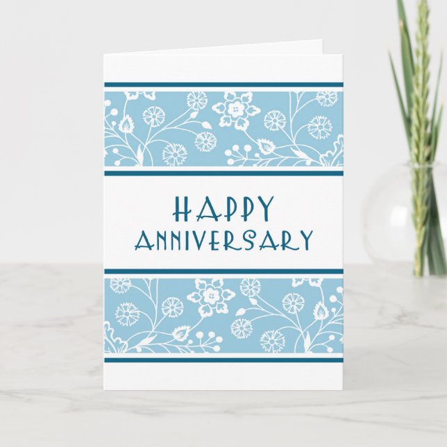 Tarjeta de aniversario de empleado floral azul (Anverso)