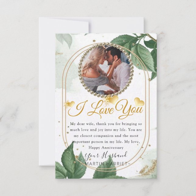 Tarjeta de aniversario de esposa con foto elegante (Anverso)