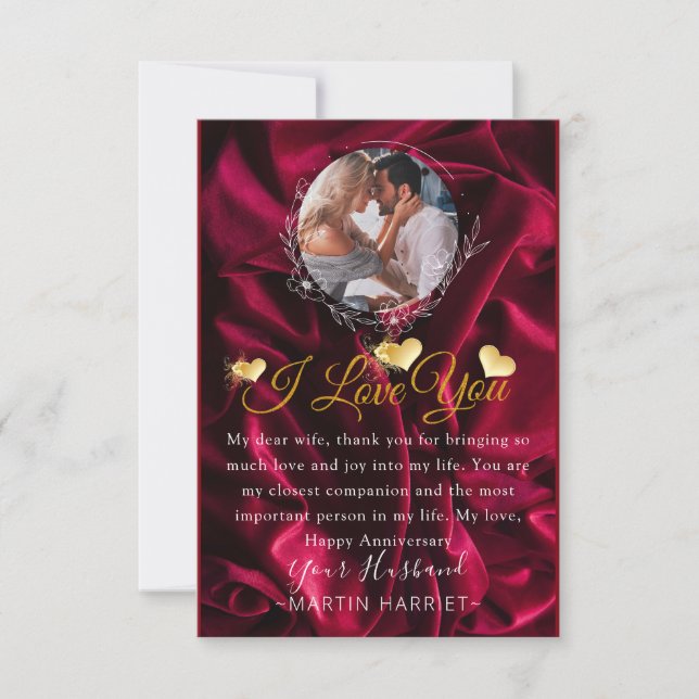 Tarjeta de aniversario de foto romántica te amo (Anverso)