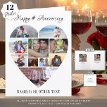 Tarjeta de aniversario de guión de Collage de foto<br><div class="desc">Celebrar cualquier año de aniversario (o cualquier ocasión o evento) con recuerdos fotográficos en un único collage con forma de corazón. El collage cardíaco en la parte delantera contiene 10 imágenes y en el interior se incluye una en cada lado para un total de 12 imágenes. El ejemplo que se...</div>