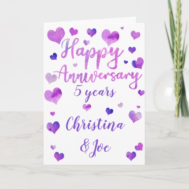 Tarjeta de aniversario de Heart Watercolor (Anverso)