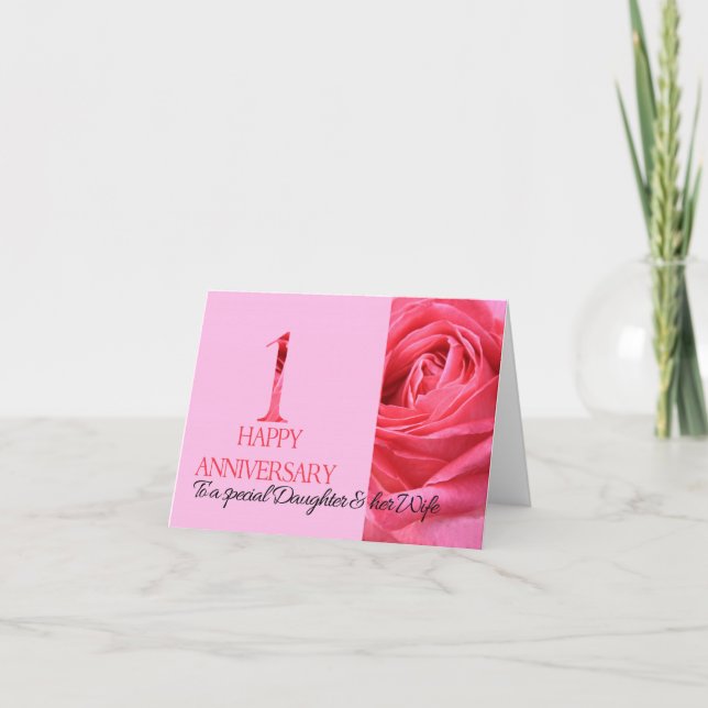 Tarjeta de aniversario de hija y esposa Rosa rosa (Anverso)