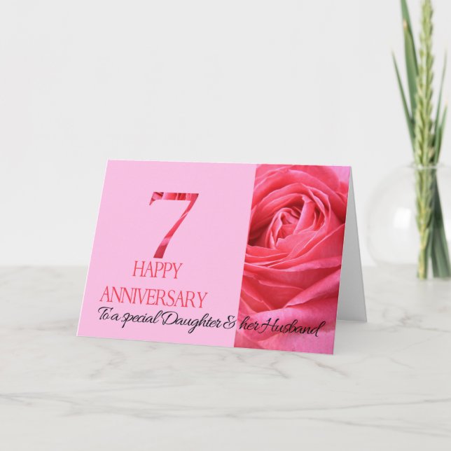 Tarjeta de aniversario de hija y marido Rosa rosa (Anverso)