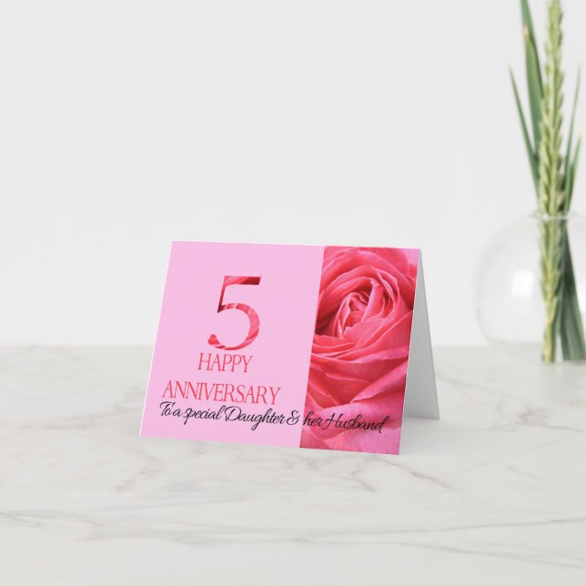 Tarjeta de aniversario de hija y marido Rosa rosa (Anverso)