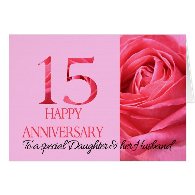 Tarjeta de aniversario de hija y marido Rosa rosa (Anverso (Horizontal))