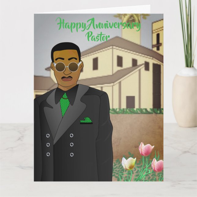 Tarjeta de aniversario de iglesia de pastor negro  (Anverso)