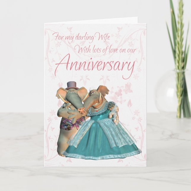 Tarjeta de aniversario de la esposa con elefantes (Anverso)