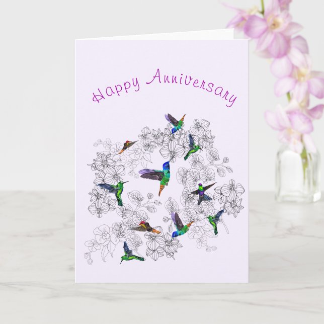 Tarjeta de Aniversario de las Aves de Primavera (Orquídea)