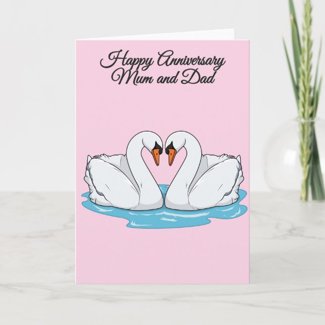 Tarjeta de aniversario de los Cisnes de mamá y pap (Anverso)