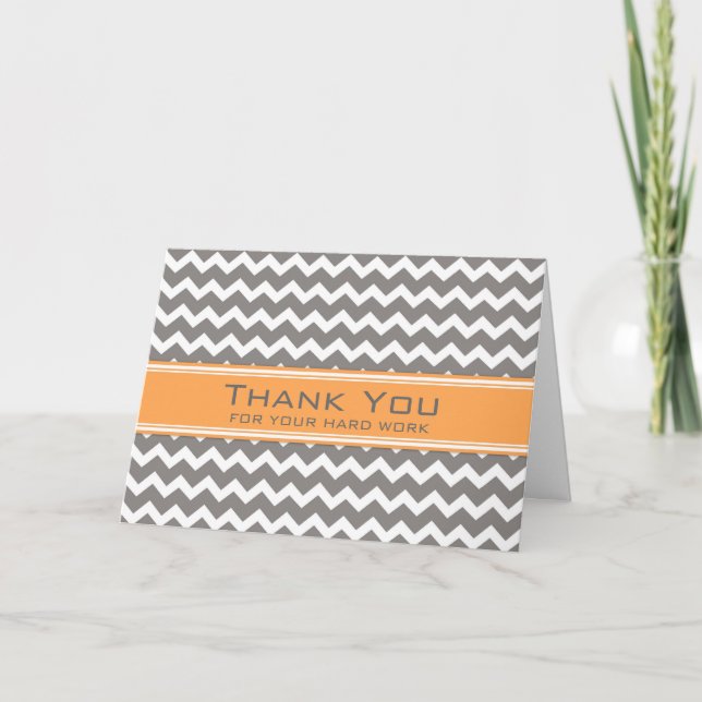 Tarjeta de aniversario de naranja Gray Chevron Emp (Anverso)