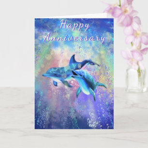 Tarjeta de aniversario de pareja de delfines Feliz