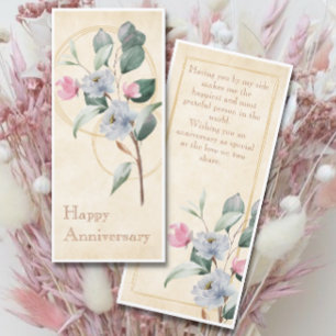 Tarjeta de aniversario de pergamino y floral 4"x9"