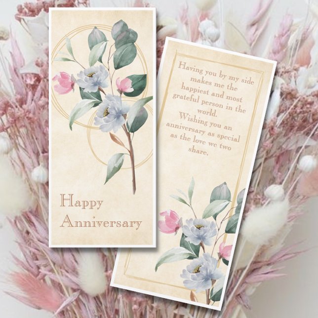 Tarjeta de aniversario de pergamino y floral 4"x9" (Subido por el creador)