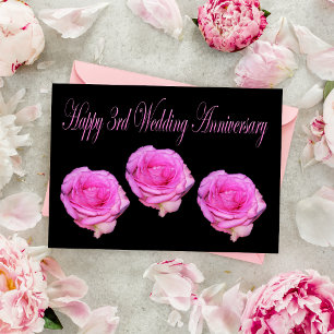 Tarjeta de Aniversario de Pink Roses feliz 3er Bod