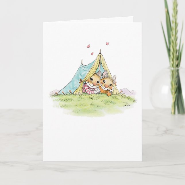 Tarjeta de aniversario de ratones de camping (Anverso)