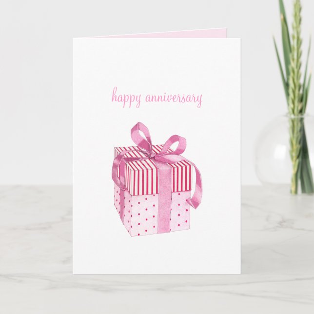Tarjeta de aniversario de regalo rosa (Anverso)