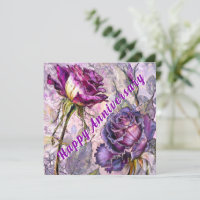 Tarjeta de aniversario de rosas púrpuras