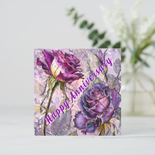 Tarjeta de aniversario de rosas púrpuras