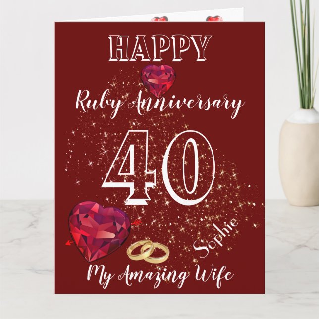 Tarjeta de aniversario de rubí personalizada para  (Anverso)