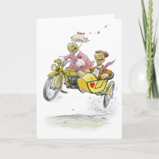 Tarjeta de aniversario de tortugas con sidecar de 