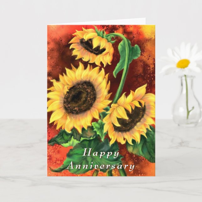Tarjeta de aniversario de tres girasoles (Planta pequeña)