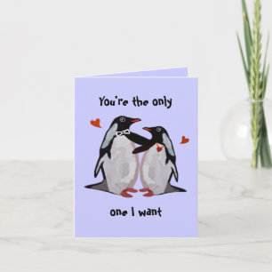 Tarjeta de aniversario del amor de pingüino