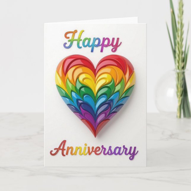 Tarjeta de aniversario del Orgullo Arcoiris, feliz (Anverso)