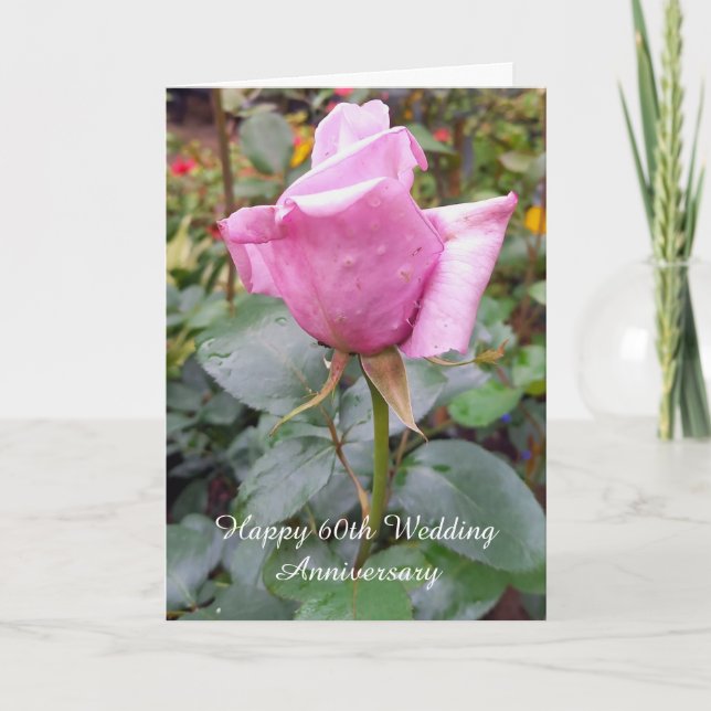 Tarjeta de Aniversario del Rosa Personalizado 60 B (Anverso)