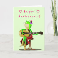 Tarjeta de aniversario divertida con rana de guita