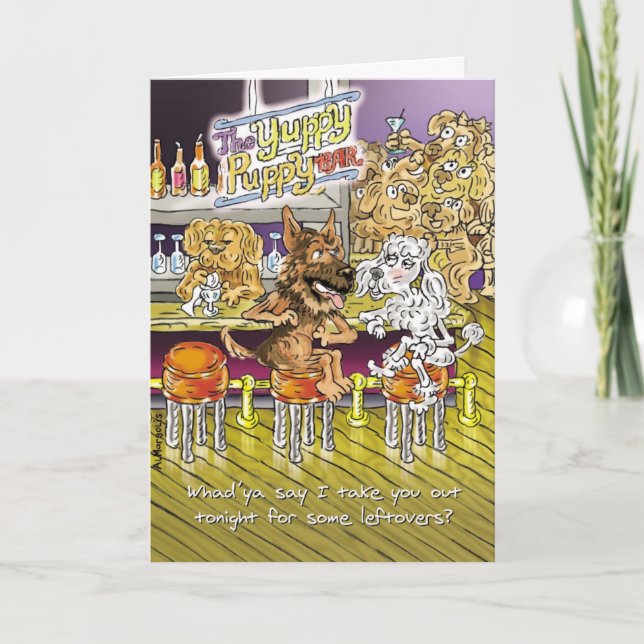 Tarjeta de aniversario divertida de Pastor y Poodl (Anverso)