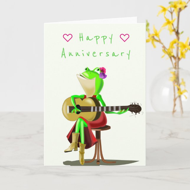 Tarjeta de aniversario divertida jugador de guitar (flor amarilla)