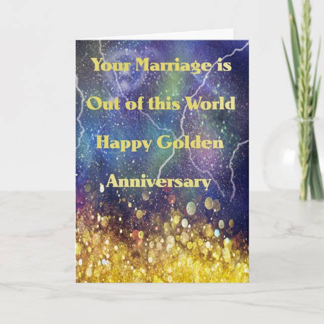 Tarjeta de Aniversario Dorado, fuera de esta magia (Anverso)