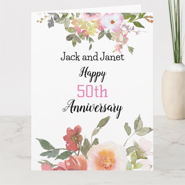 Tarjeta de Aniversario Elegante de Pareja Florecie (Anverso)