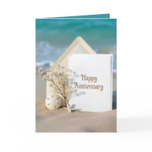 Tarjeta de aniversario en una playa