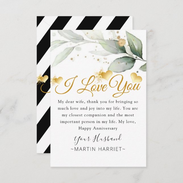 Tarjeta de aniversario Eucalipto te amo para espos (Anverso / Reverso)