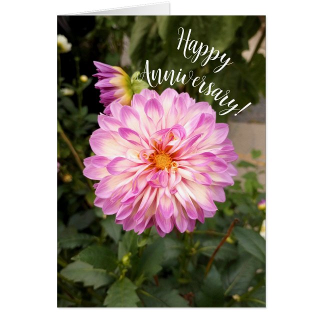 Tarjeta de Aniversario Fancy Purple and White Dahl (Frente)
