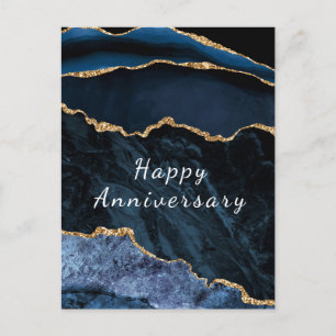 Tarjeta de aniversario feliz Agy Navy Blue Gold Ma
