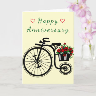 Tarjeta de Aniversario Feliz Bicicleta Flores Romá