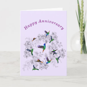 Tarjeta de aniversario feliz con aves de primavera