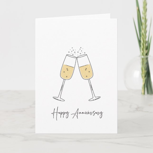 Tarjeta de Aniversario Feliz con Flauta de Champag (Anverso)