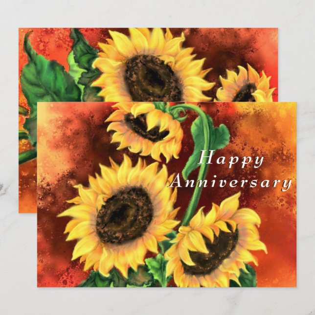 Tarjeta de aniversario feliz con girasoles (Anverso / Reverso)