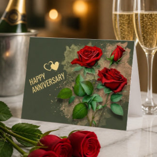 Tarjeta de aniversario feliz con rosas rojas y pap