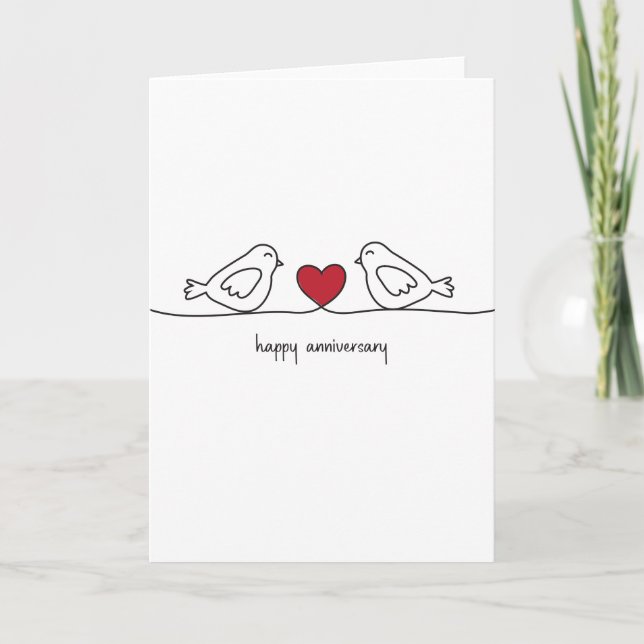 Tarjeta de Aniversario Feliz de Aves de Amor (Anverso)