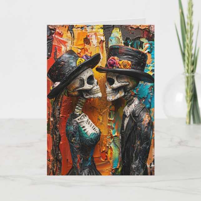 TARJETA DE ANIVERSARIO FELIZ DE ESQUELETOS GÓTICOS (Anverso)