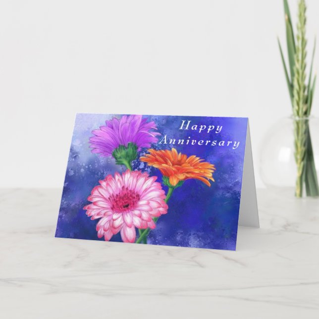 Tarjeta de aniversario feliz de Gerbera Daisies (Anverso)