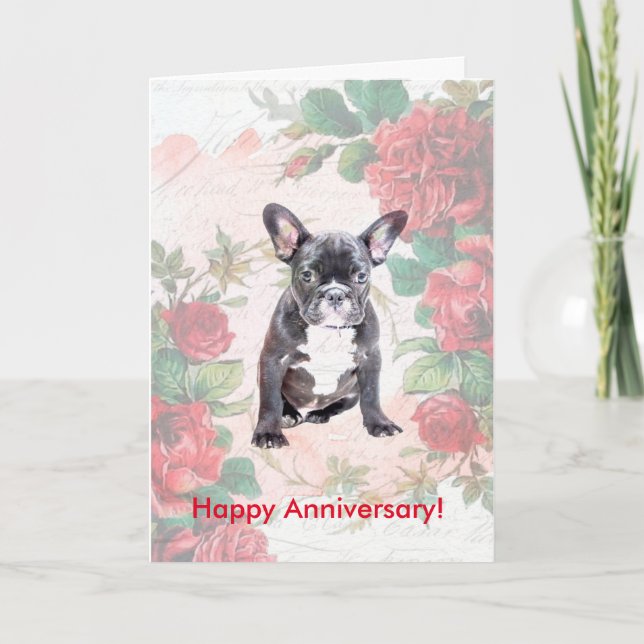 Tarjeta de aniversario feliz del Bulldog francés d (Anverso)