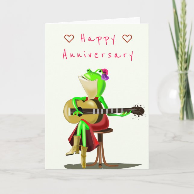 Tarjeta de aniversario feliz - Fiesta de guitarra  (Anverso)