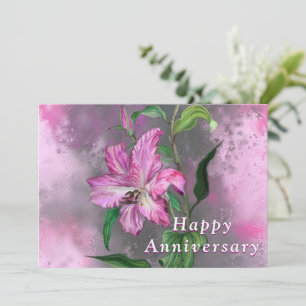 Tarjeta de aniversario feliz Flor Lirio Rosa Púrpu