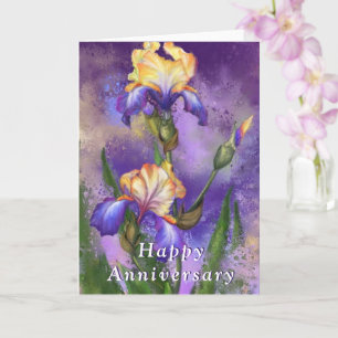 Tarjeta de aniversario feliz Flores de iris morado