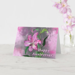 Tarjeta de Aniversario Feliz Flores Lirio Púrpura
